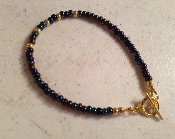 Purple Bracelet - Iridescent Jewelry - Gold Jewellery - Beaded - Fashion - Dainty - Trendy