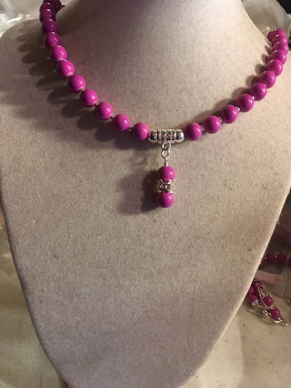 Magenta Necklace Gemstone Statement Silver Jewelry | Etsy