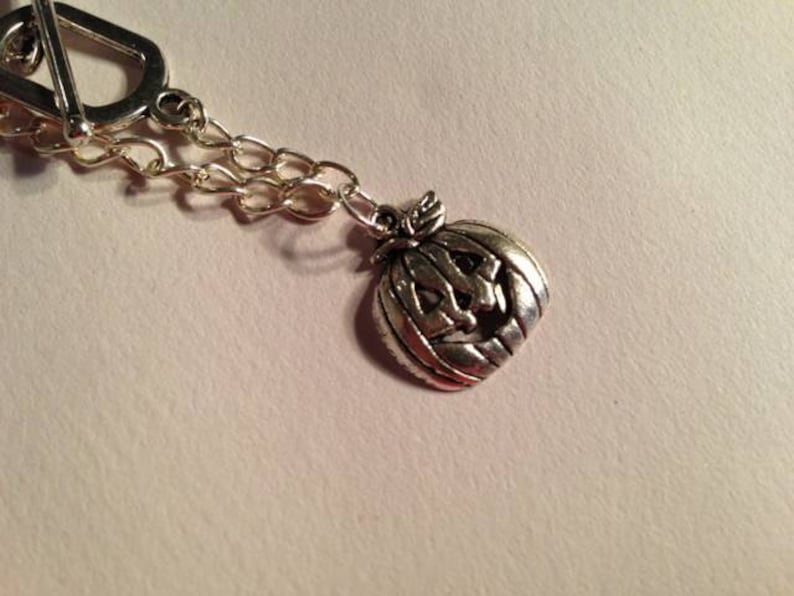 Pumpkin Bracelet Halloween Jewelry Silver Jewelry Charm Jewellery Chain Trick or Treat Charm Jack o Lantern image 3