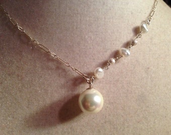 Pearl Necklace - Wedding Jewelry - Sterling Silver  Jewellery -  Chain - Pendant - Bride