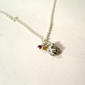 LSU Necklace College Jewelry Football Purple Gold LSU Tiger Jewellery Silver Chain Mascot Penant Charm Cat Animal