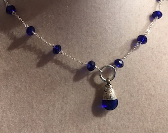 Blue Necklace - Crystal Jewelry - Sterling Silver Jewelry - Chain Jewellery - Beaded - Fashion