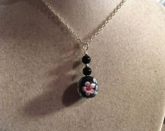 Zwarte Ketting - Zilveren Sieraden - Bloemen sieraden - Ketting - Mode - Hanger
