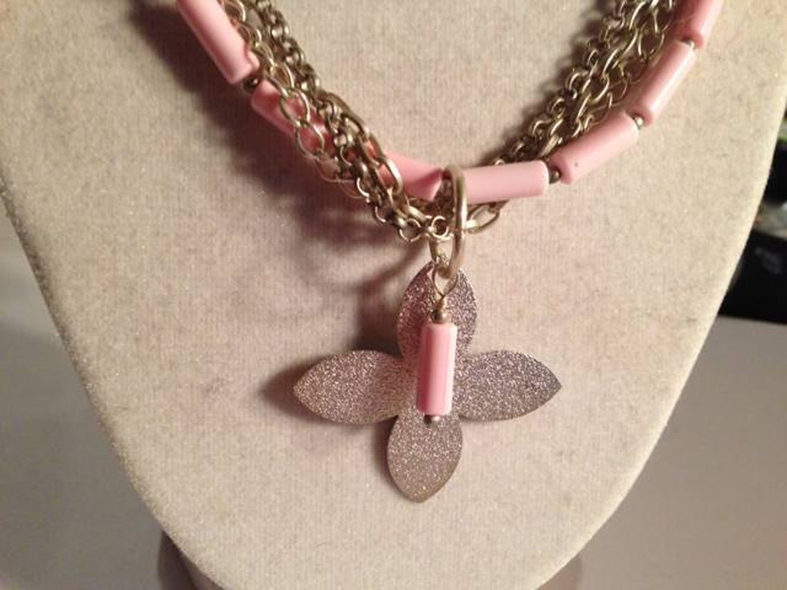 Pink Necklace Multi Chain Necklace Silver Jewelry Beaded Etsy