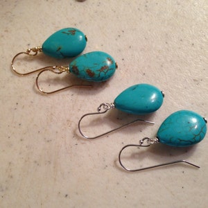 Blue Turquoise Earrings - Southwestern Gemstone Jewelry - Silver or Gold Jewellery - Fashion - Dangle