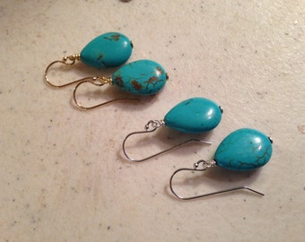 Blue Turquoise Earrings - Southwestern Gemstone Jewelry - Silver or Gold Jewellery - Fashion - Dangle