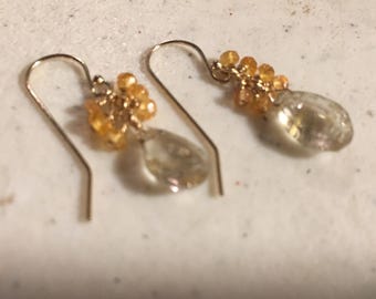 Rutilated Quartz Earrings - Yellow Sapphire - Sterling Silver Jewelry - Cluster Jewellery - Gemstone - Luxe - Chic - Fashion