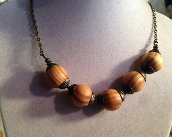 Brown Necklace - Wood Jewelry - Brass Jewellery - Chunky - Fashion - Trendy - Chain