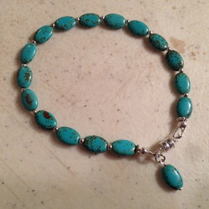 Blue Turquoise Bracelet - Sterling Silver Jewelry - Gemstone Jewellery - Beaded - 7.5 Inches - Magnetic Clasp - Gift - 50 Dollars