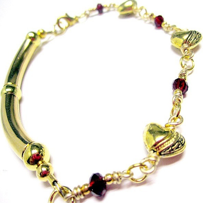 Gold Bracelet Valentine Jewelry Gold Jewellery Red Crystals Love Fashion image 2