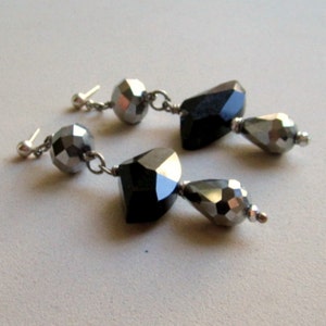 Black Earrings Metallic Crystal Jewelry Silver Jewellery Glam Luxe Chunky image 1