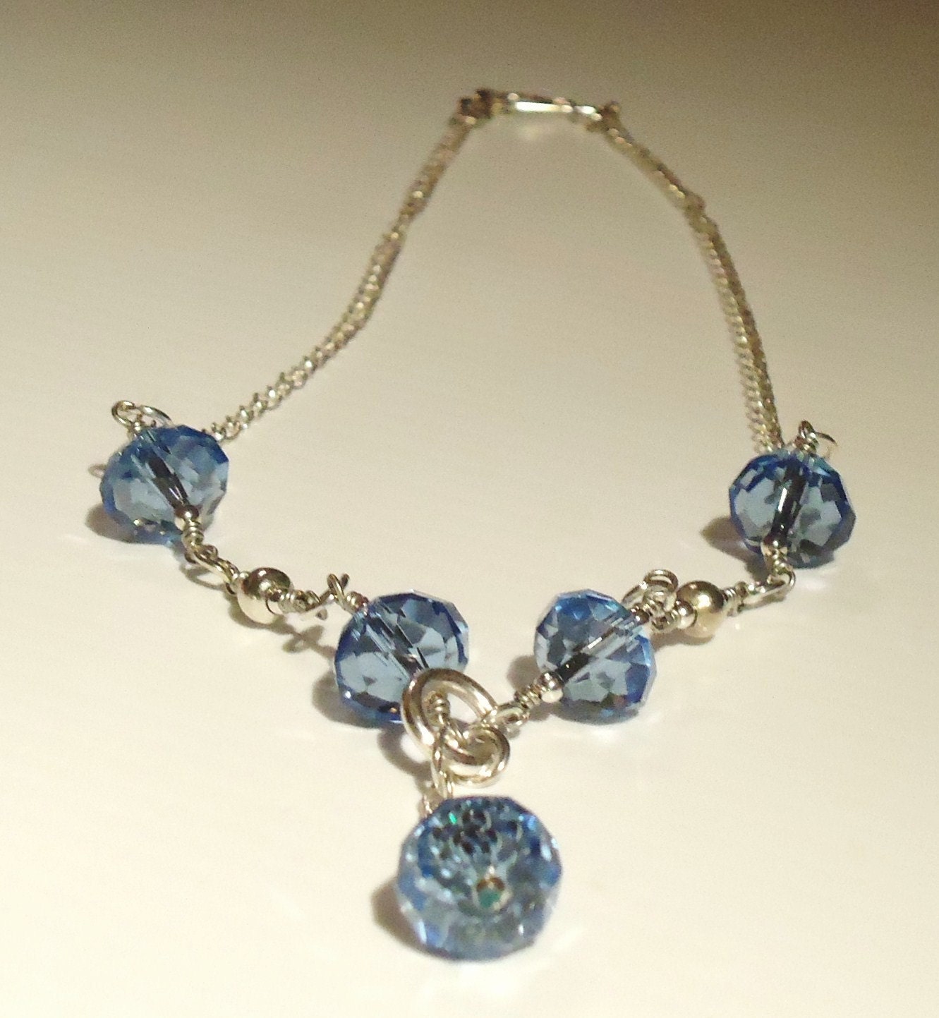 Blue Crystal Necklace - Silver Jewelry - Lariat Jewellery - Chain ...