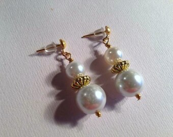 Pearl Earrings - Pearl Jewelry - Bridal Jewelry Wedding Jewellery Gold Bride Bridesmaid White Pierced Unique Fashion Everyday Gift Classic