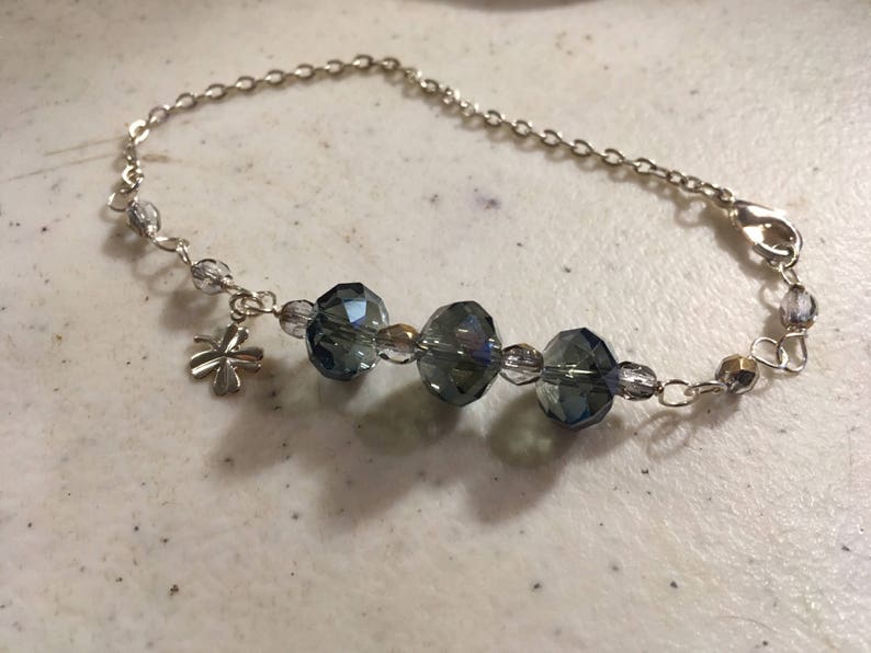 Blue Bracelet Crystal Jewellery Silver Chain Jewelry Clover Charm Fashion Trendy zdjęcie 3