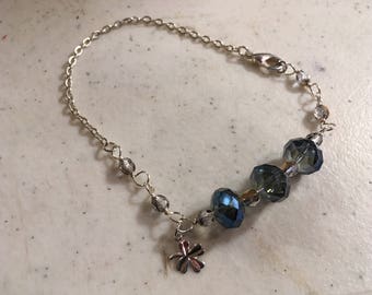 Blue Bracelet - Crystal Jewellery - Silver Chain Jewelry - Clover Charm - Fashion - Trendy