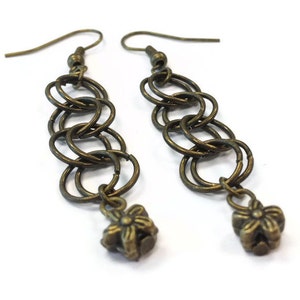 Brass Earrings Chainmaille Jewellery Flower Charm Jewelry Fashion Unique image 1