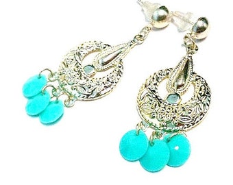 Turquoise Earrings - Turquoise Jewelry - Silver Jewelry - Chandelier Jewellery - Dangle - Pierced - Fashion