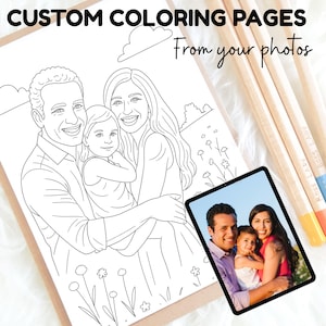 5 Custom Coloring Pages from Your Photos, Personalized Coloring Page, Kids Coloring Page, Photo Coloring Page, Printable Coloring Page