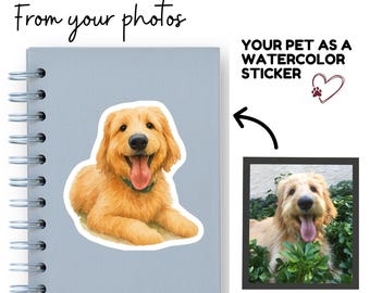 Custom Pet Sticker from Photo, Pet Lover Gift, Water Bottle Sticker, Cat Sticker, Watercolor Pet Portrait, Dog Sticker, FREE MINI STICKER