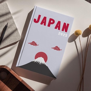 Plantilla de álbum de fotos de Japón: estilo Assouline para descargar y personalizar (portada, infografía, mapa de Japón y foto del interior)