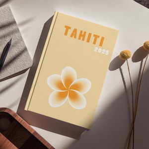Mall för fotoalbum över TAHITI – Assouline-stil att ladda ner och anpassa (bokomslag, infografik, karta över Tahiti och fotointeriör)