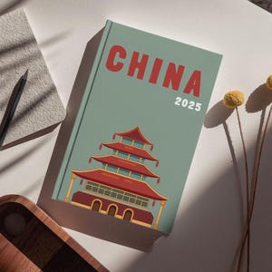 Mall för fotoalbum i Kina – Assouline-stil att ladda ner och anpassa (bokomslag, infografik, Kina-karta och fotointeriör)