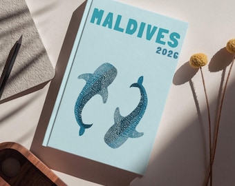 Modelo de álbum de fotos das Maldivas – Estilo Assouline para baixar e personalizar (capa do livro, infográfico, itinerário, mapa das Maldivas e fotos)