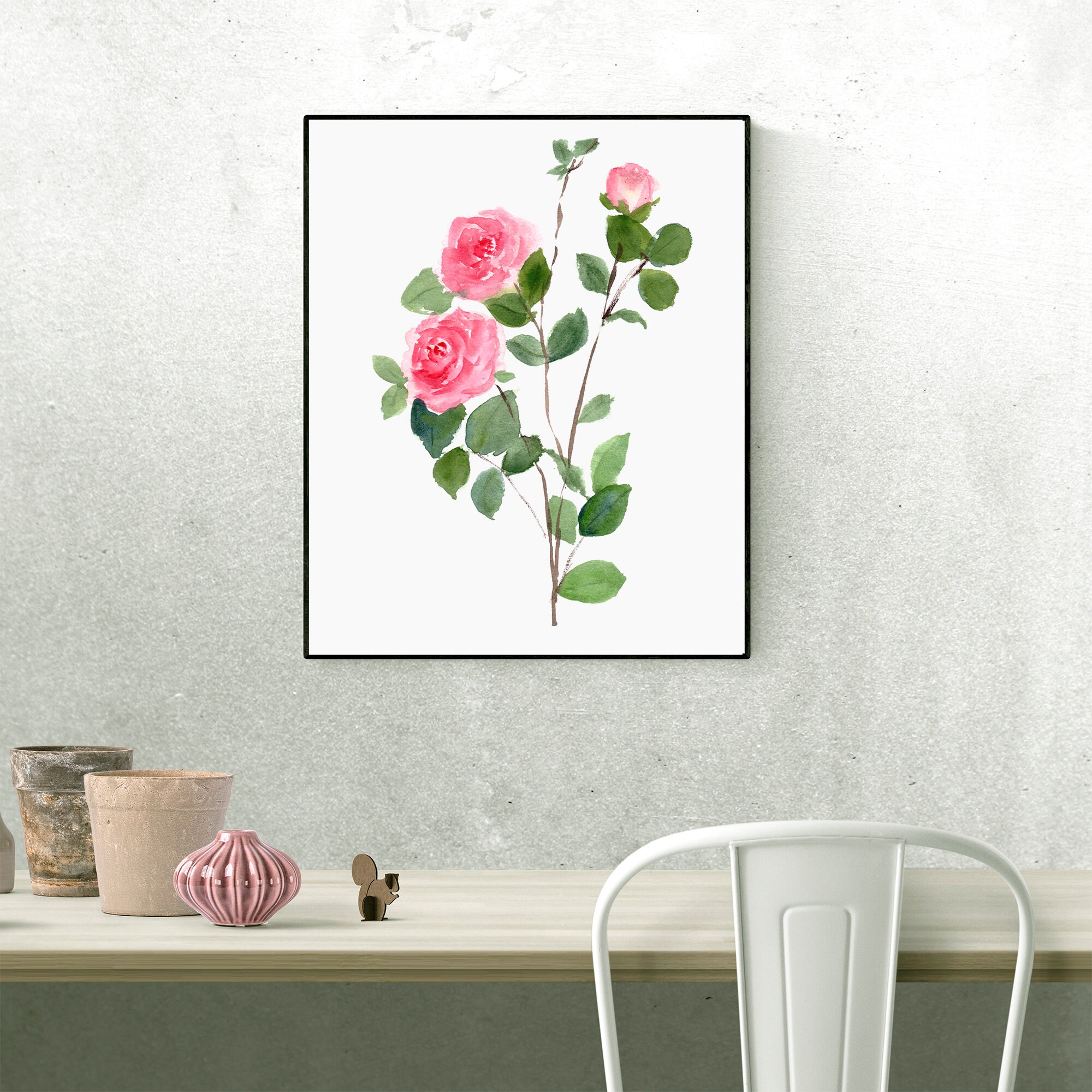 Pink Roses Wall Art Printable Watercolor Rose Painting for - Etsy