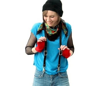 Leather Suspenders (X-Back Style) -- Black Leather Suspenders