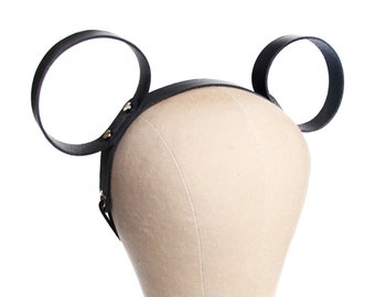 Leather Mouse Ears -- Black Leather Mouse Ears Headband