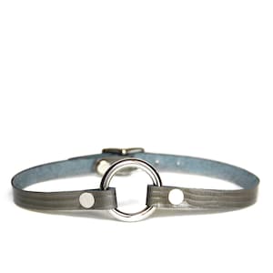 Mini O-Ring Choker -- Elephant Grey Leather Choker
