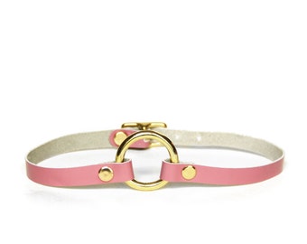 Mini O-Ring Choker -- Rose Pink Leather Choker