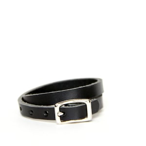 Double Wrap Basic Buckle Bracelet -- Black Leather