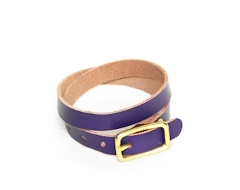 Double Wrap Basic Buckle Bracelet -- Violet Leather