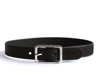 Basic Schnalle Choker -- Schwarzer Leder Choker mit Silber Hardware