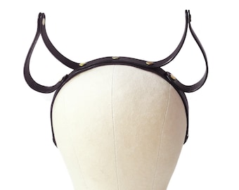 Devil Horns Headband -- Black Leather