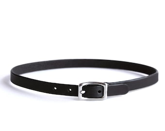 Mini Basic Buckle Choker -- Black Leather Choker with Silver Hardware