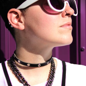 Mini Grommet Choker -- Black Leather Choker with Grommets