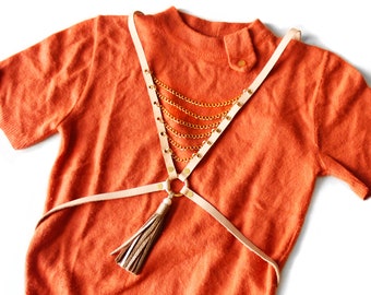 Harnais Gilt Flit - Harnais de poitrine en cuir avec chaîne en or drapé et gland