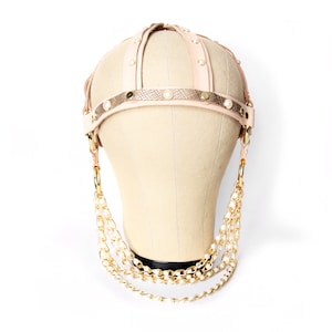 Saturnus Head Harness -- Leather Harness with Draped Pearl Chains
