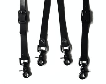 Leather Suspenders (X-Back Style) -- Black on Black