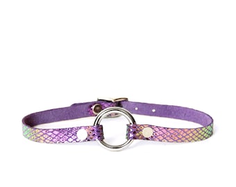 Mini O-Ring Choker -- Mermaid Scale Leather Choker