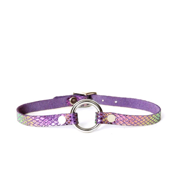 Mini O-Ring Choker -- Mermaid Scale Leather Choker