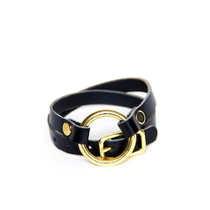 Double Wrap O-Ring Bracelet -- Black Leather