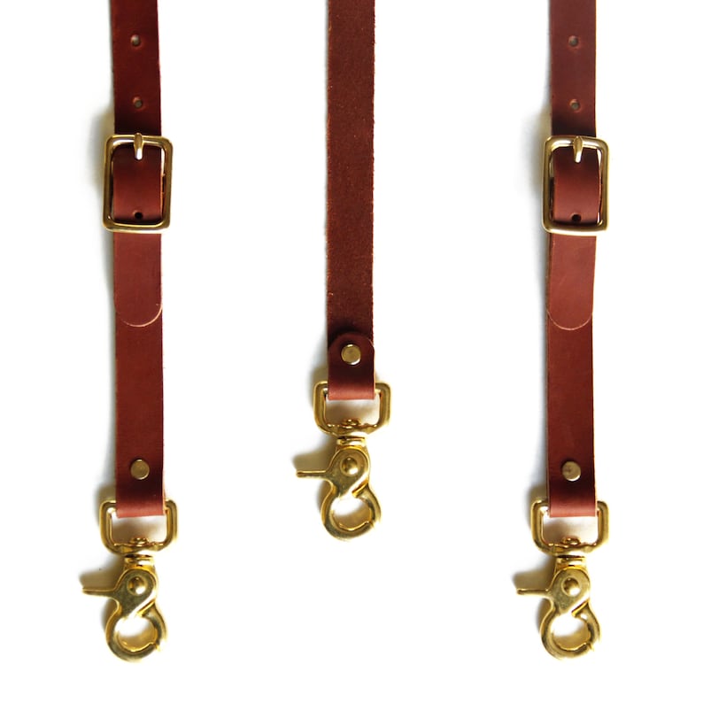 Leather Suspenders Y-back style Chestnut Leather Suspenders Brass