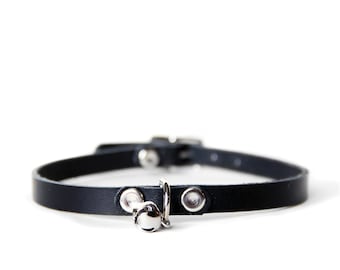 Mini Kitty Choker -- Black Leather Choker with Jingle Bell