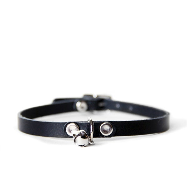 Mini Kitty Choker -- Black Leather Choker with Jingle Bell