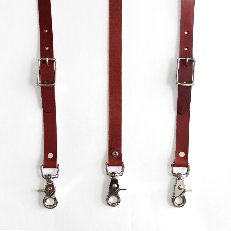 Leather Suspenders Y-back style Chestnut Leather Suspenders Silver