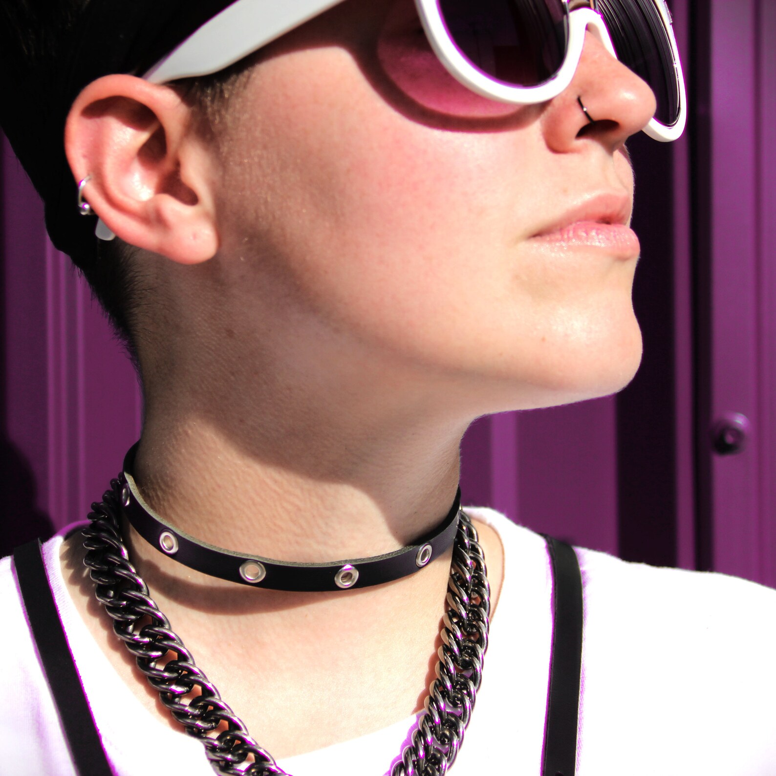 Mini Grommet Choker Black Leather Choker with Grommets Etsy