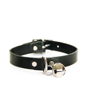 Cat Choker -- Black Leather Choker with Jingle Bell